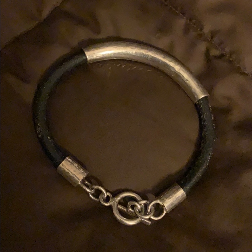 Leather and silver bracelet
